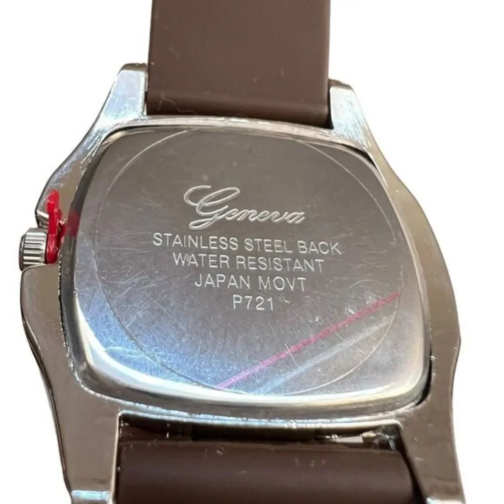 GENEVA P721 Women's Watch‎ Water Resistant Brown Silicone Band Brand New 9 in